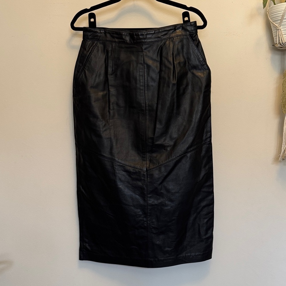Vintage Leather Lord & Taylor Black Pencil Skirt